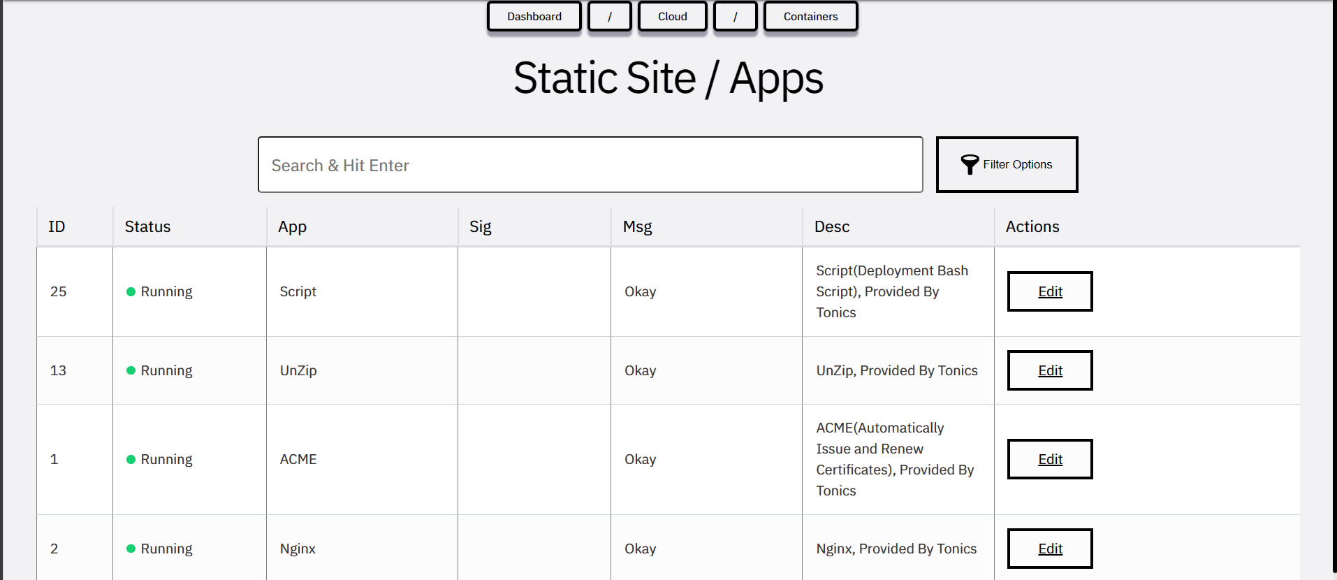 Container App List Page
