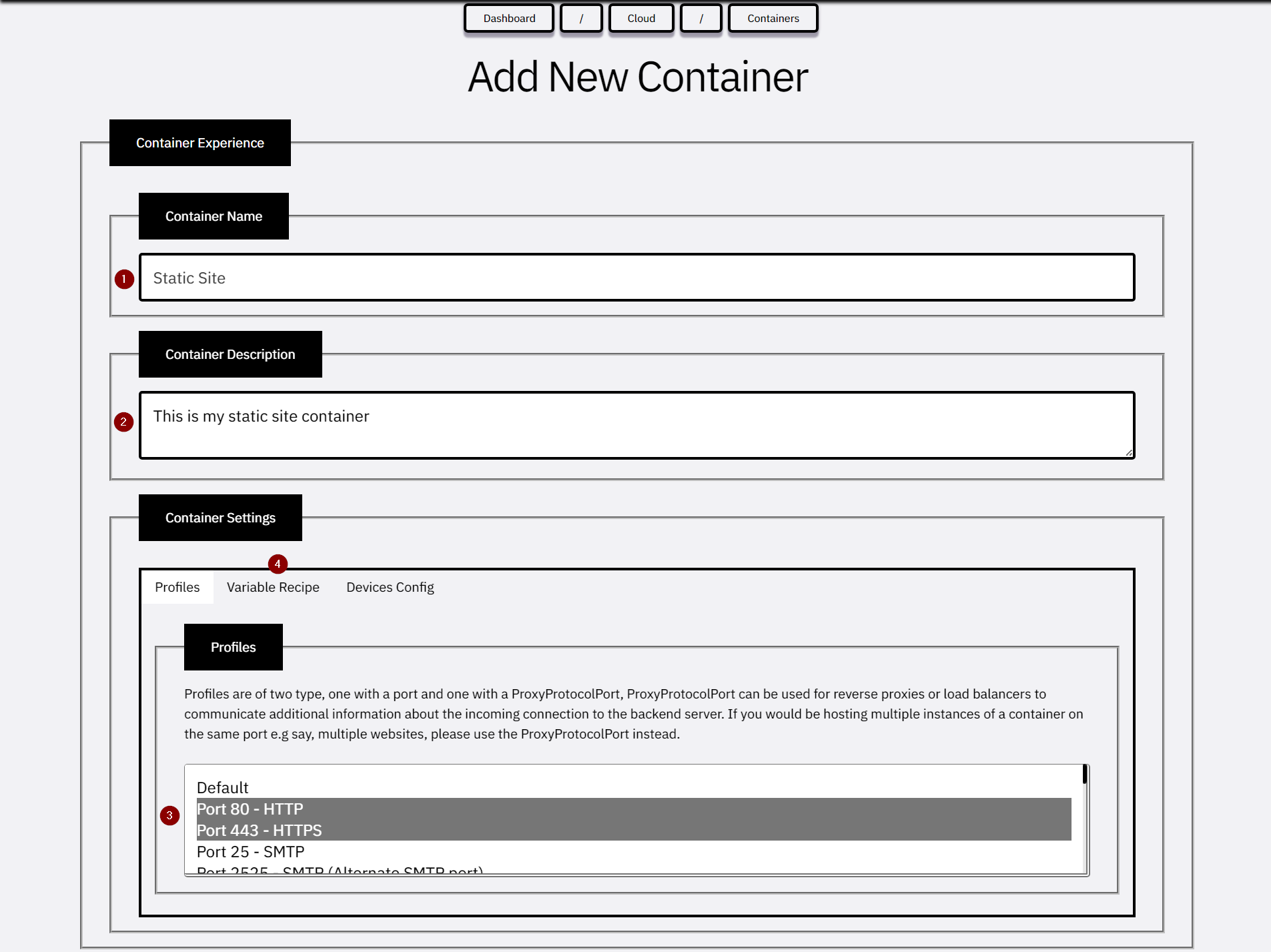 Add a Container Step 1