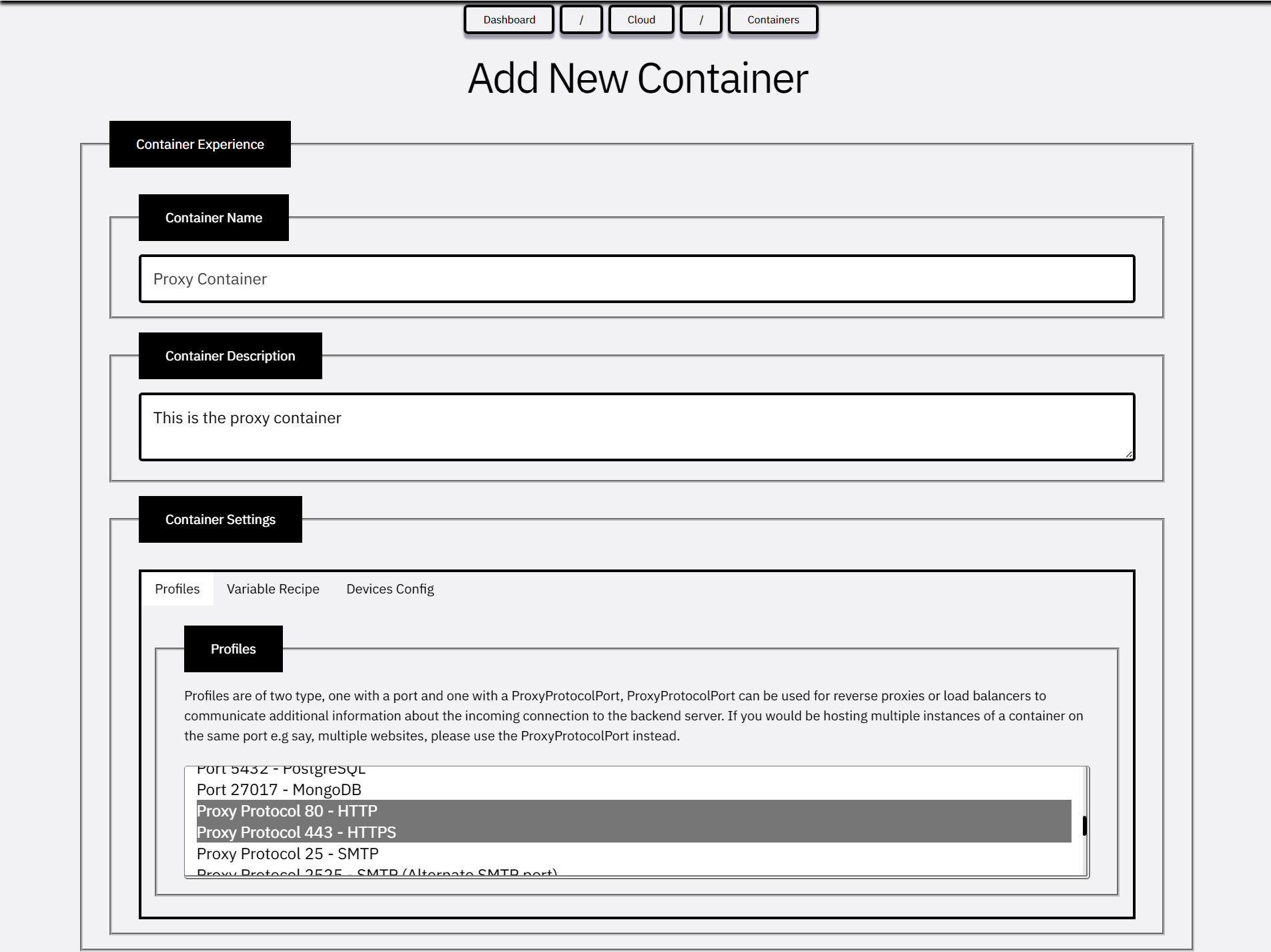 Adding Proxy Container - Step One