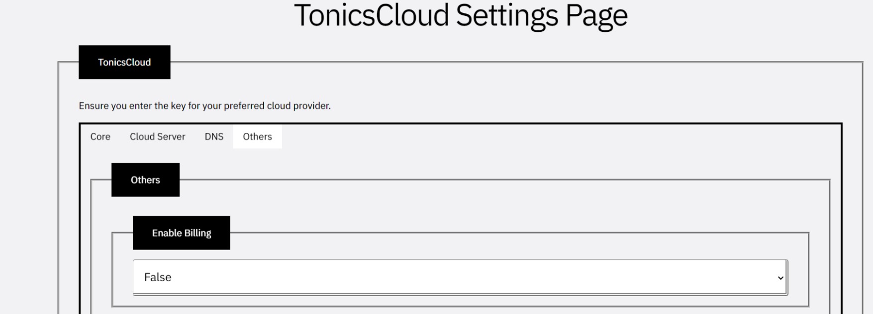 tonics cloud billing on-off