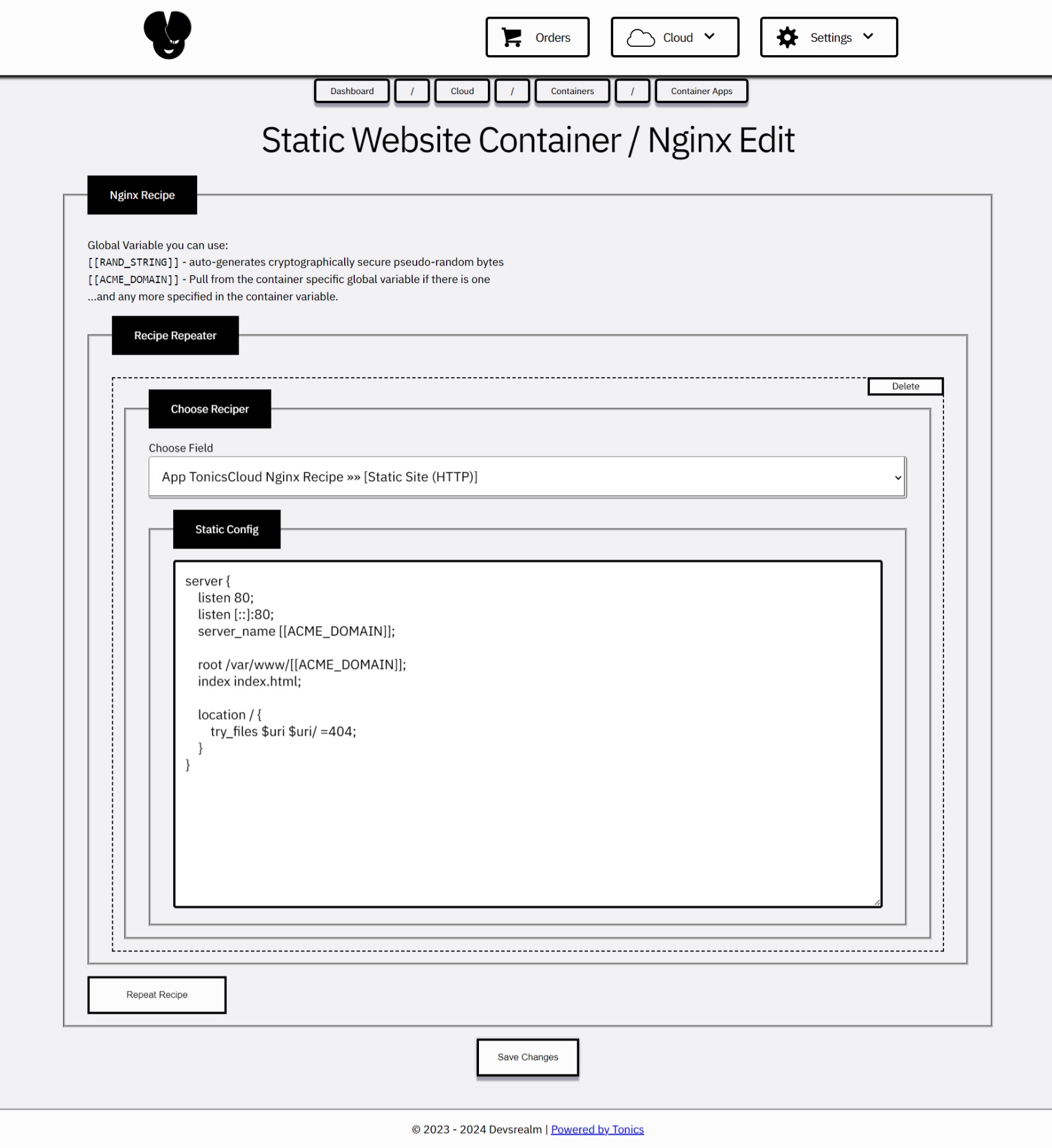 Using container variable in nginx app