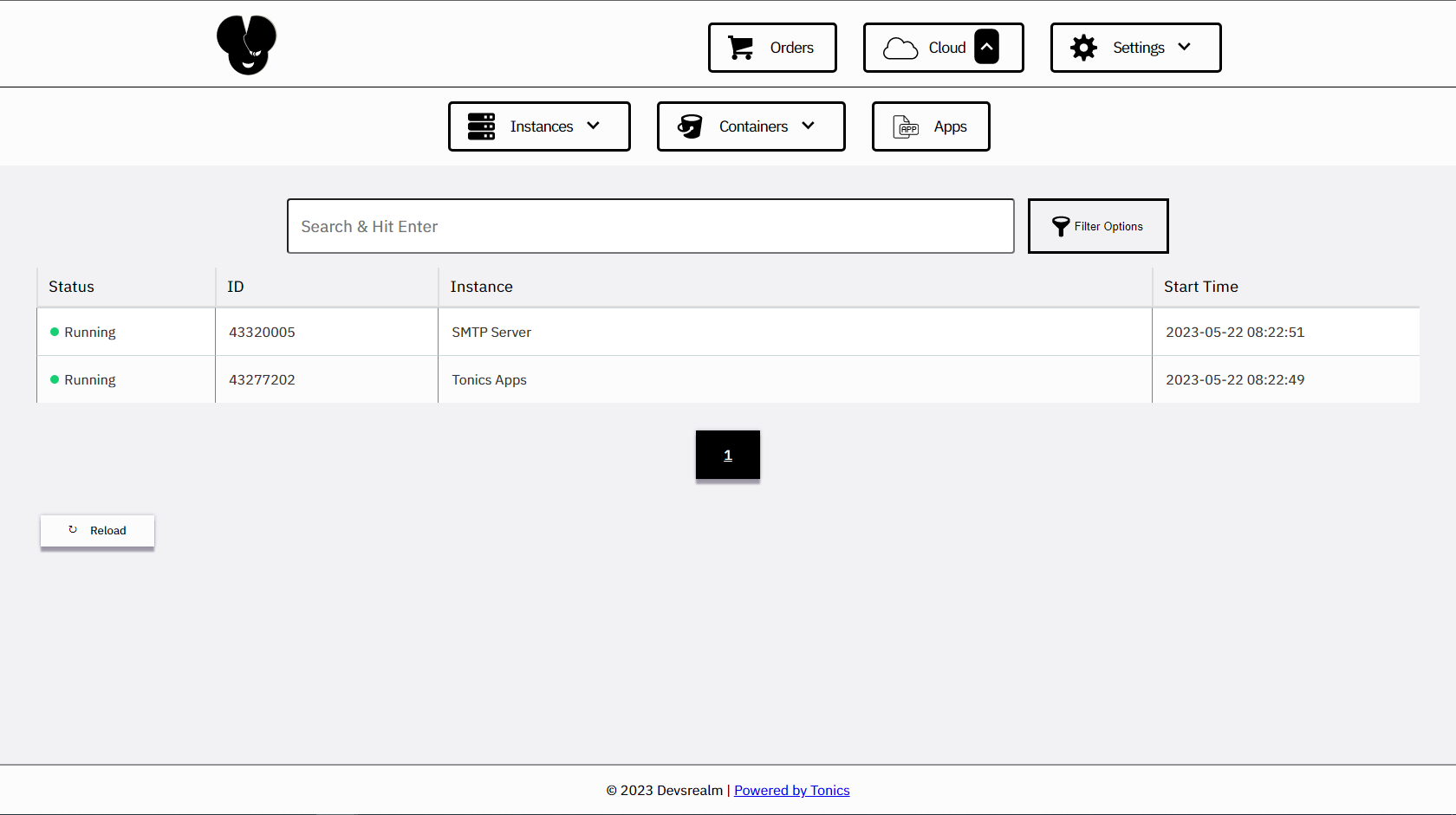 TonicsCloud Initial UI