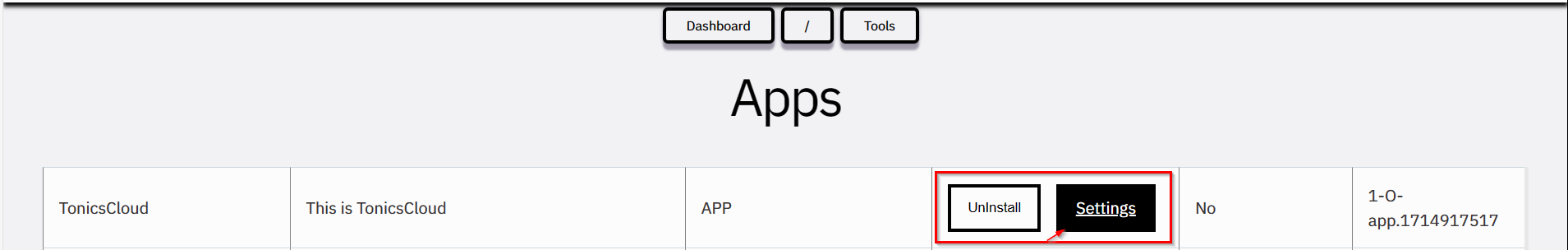 click on TonicsCloud settings